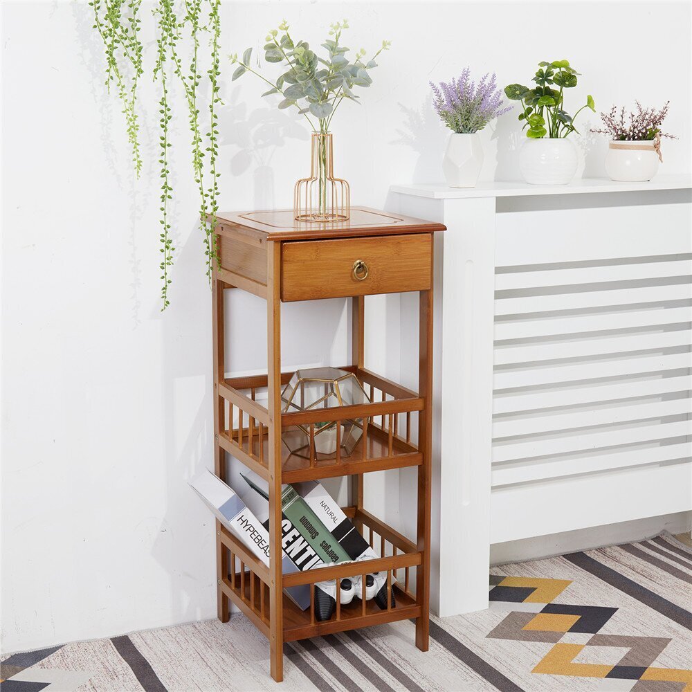 Bamboo Contemporary Plant Stand With Drawer 