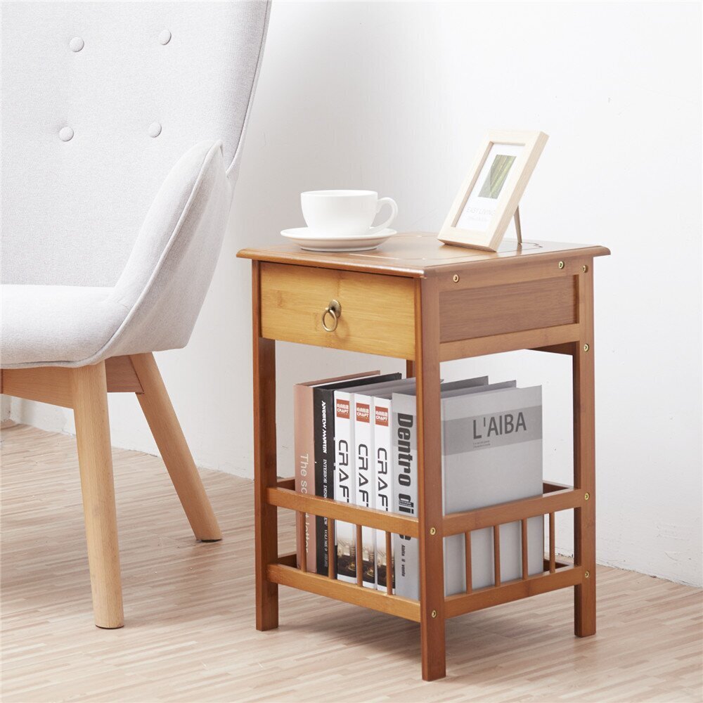 Bamboo end table with a drawer and storage