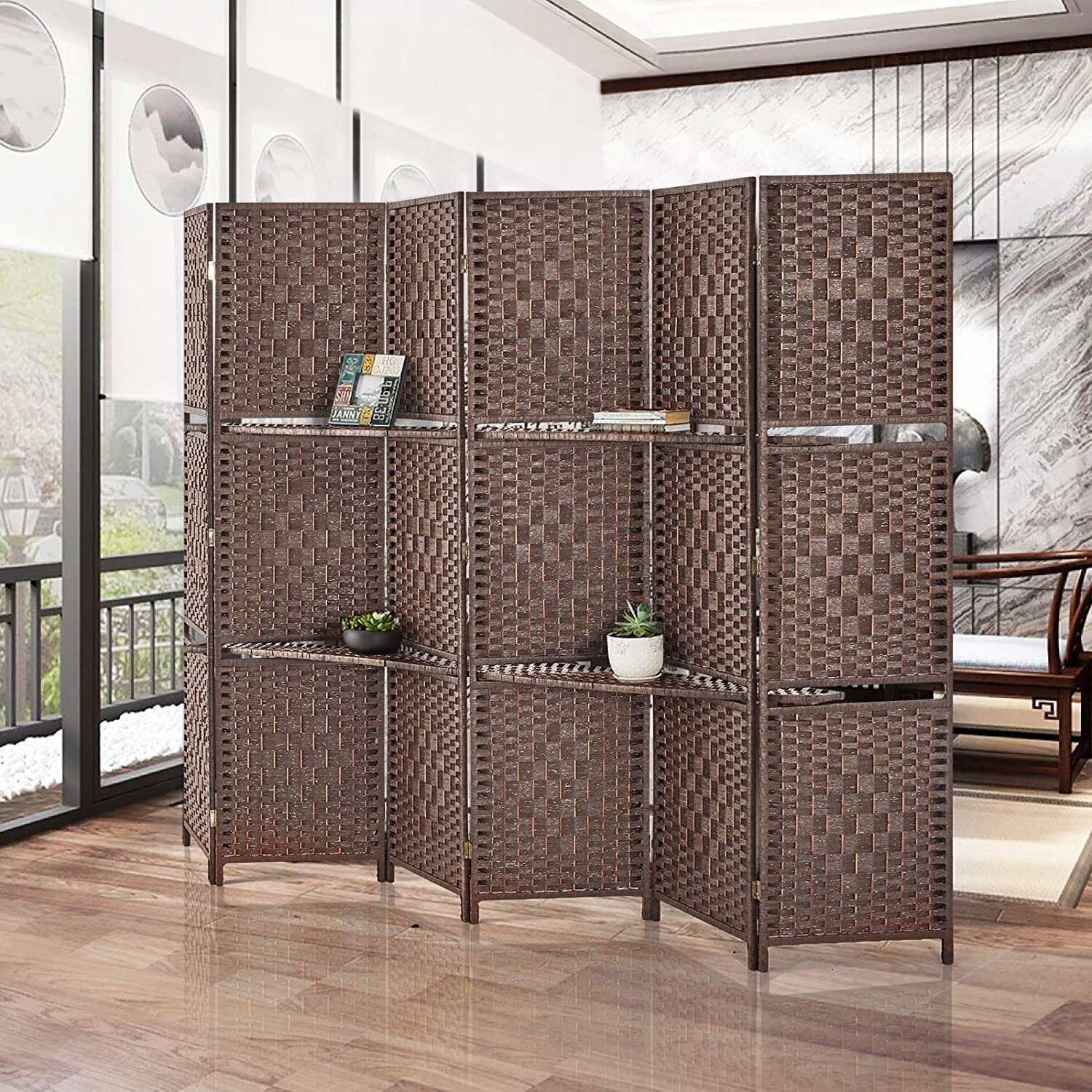 Bamboo Partition Wall with Shelving
