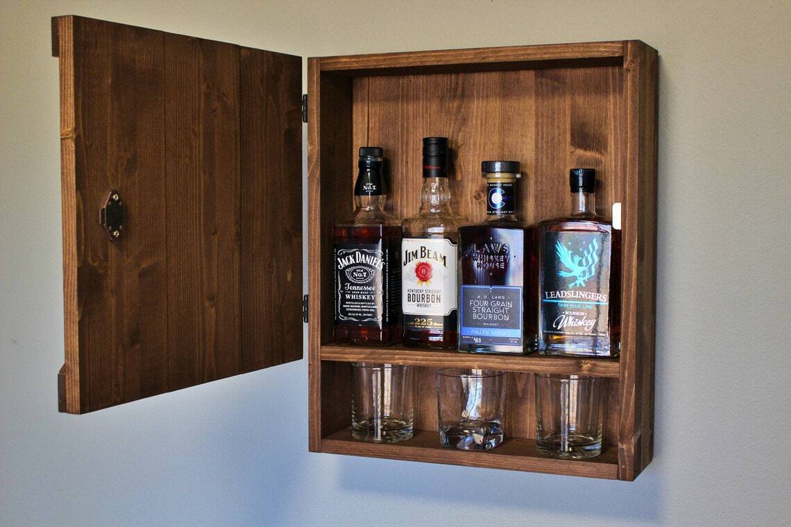 Barn door wooden lockable liquor cabinet