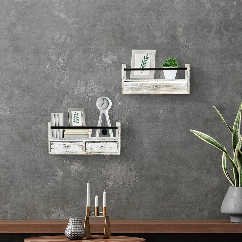 Bathroom Shelf With Drawers Set Of 2, Floating Nightstands For Bedroom, Wall Shelf With Drawer And Towel Rack Wall Mounted, Floating Drawer For Bathroom, Bedroom, Living Room, Kitchen