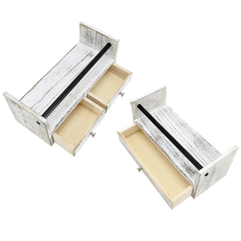 Bathroom Shelf With Drawers Set Of 2, Floating Nightstands For Bedroom, Wall Shelf With Drawer And Towel Rack Wall Mounted, Floating Drawer For Bathroom, Bedroom, Living Room, Kitchen