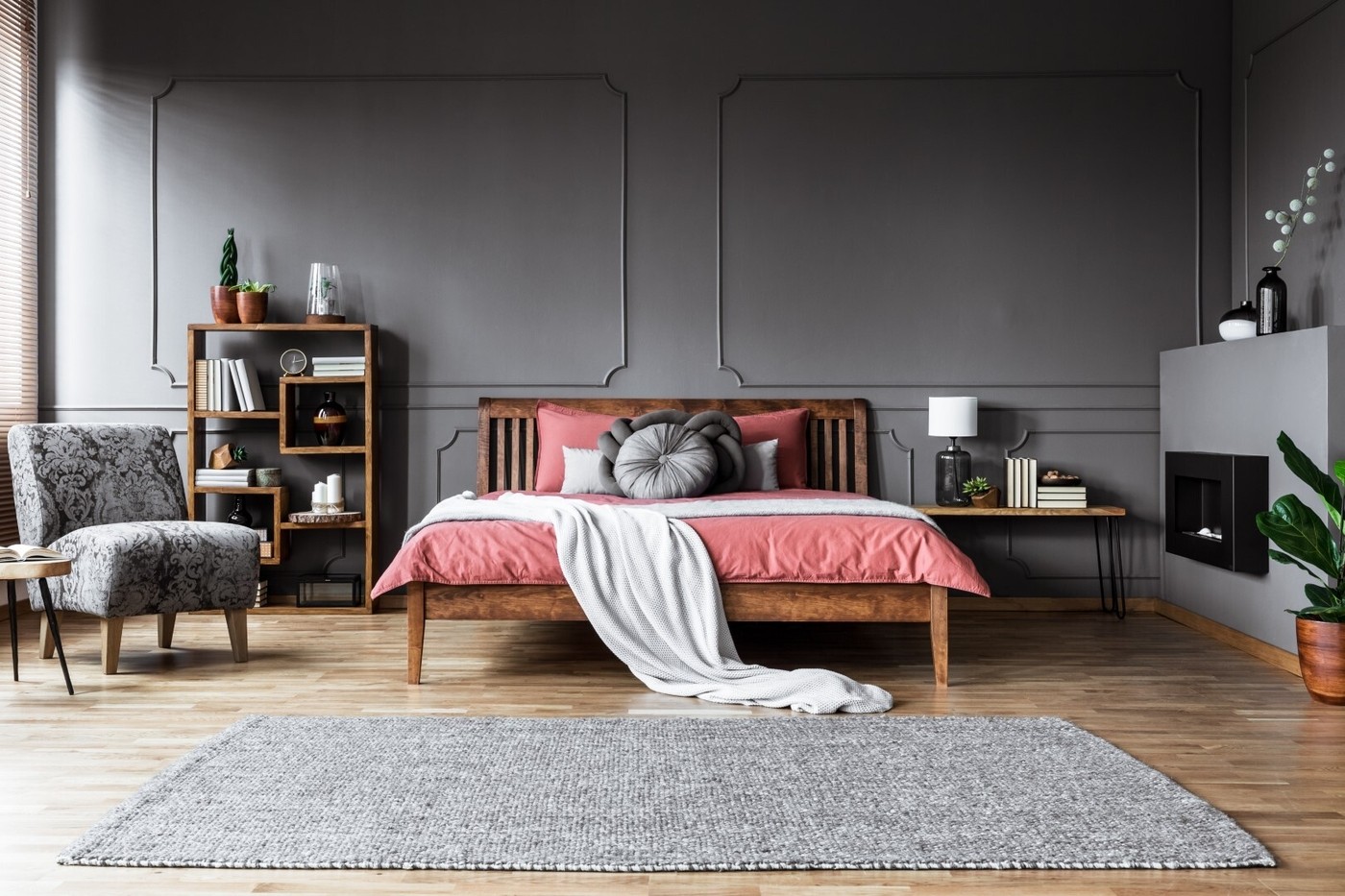 Bedroom with a wooden bed