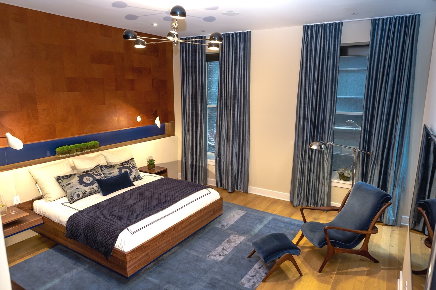 Bedroom with various shades of blue