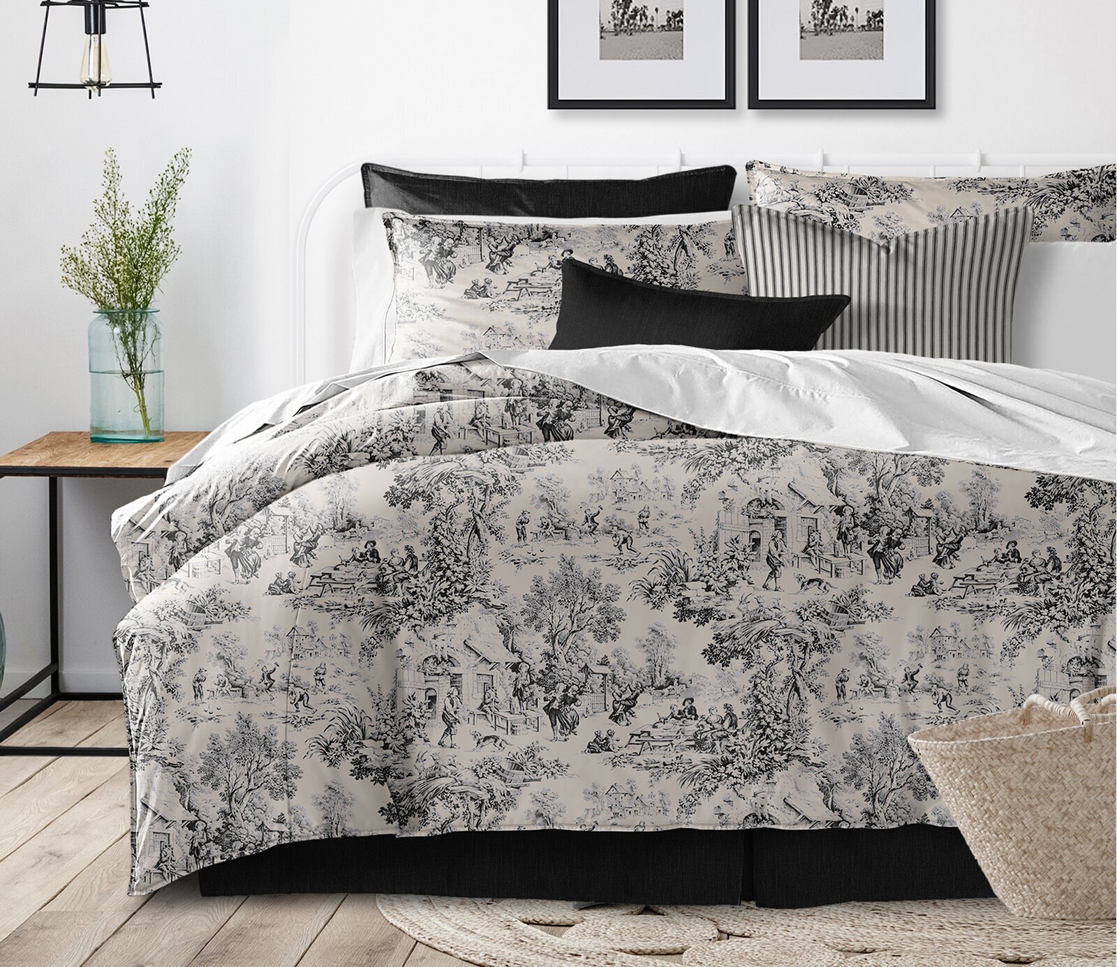 Black and White French Country Toile Bedding 