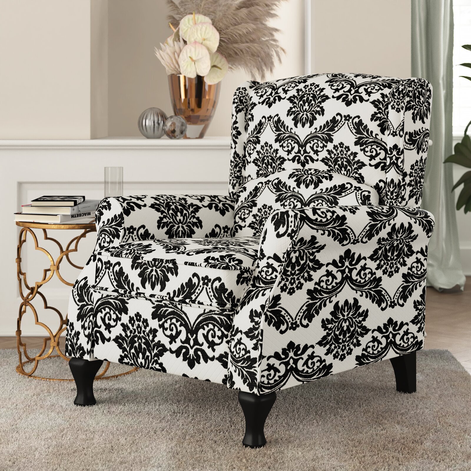 Black and White Queen Anne Recliner Chair 