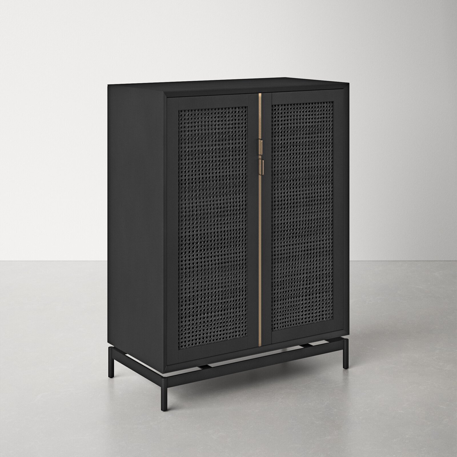 Black Rattan Storage Cabinet