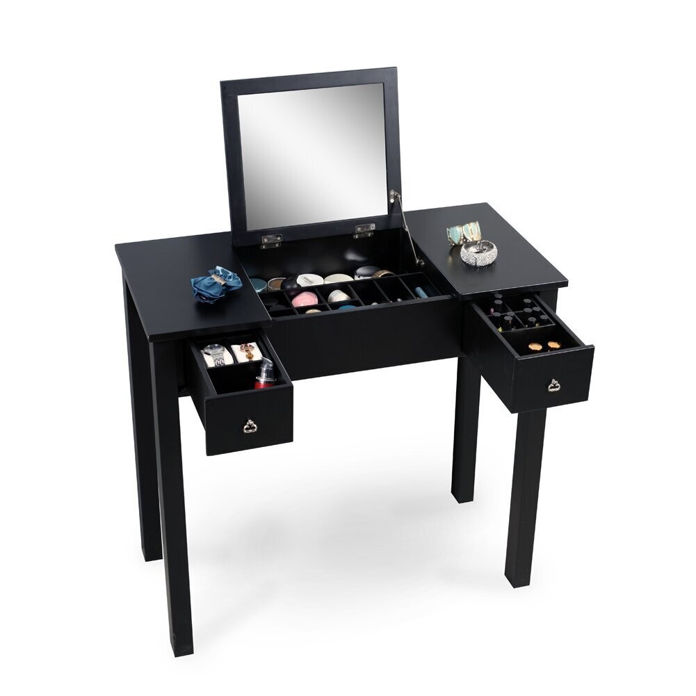 Black Vanity With Drawers and Folding Mirror