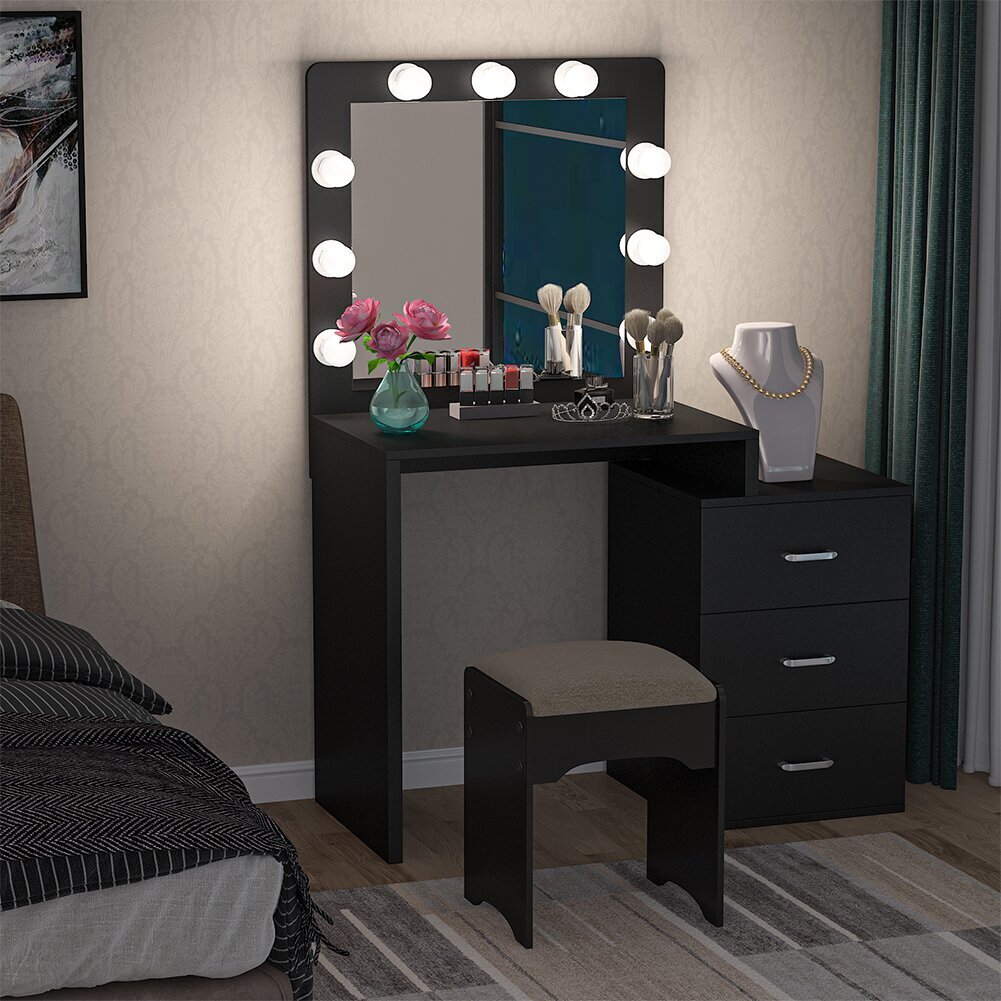 Black Vanity With Mirror and Storage Cabinet