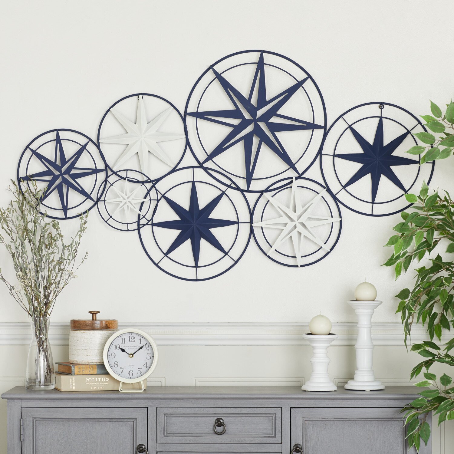Blue and White Contemporary Star Design Iron Wall Art 