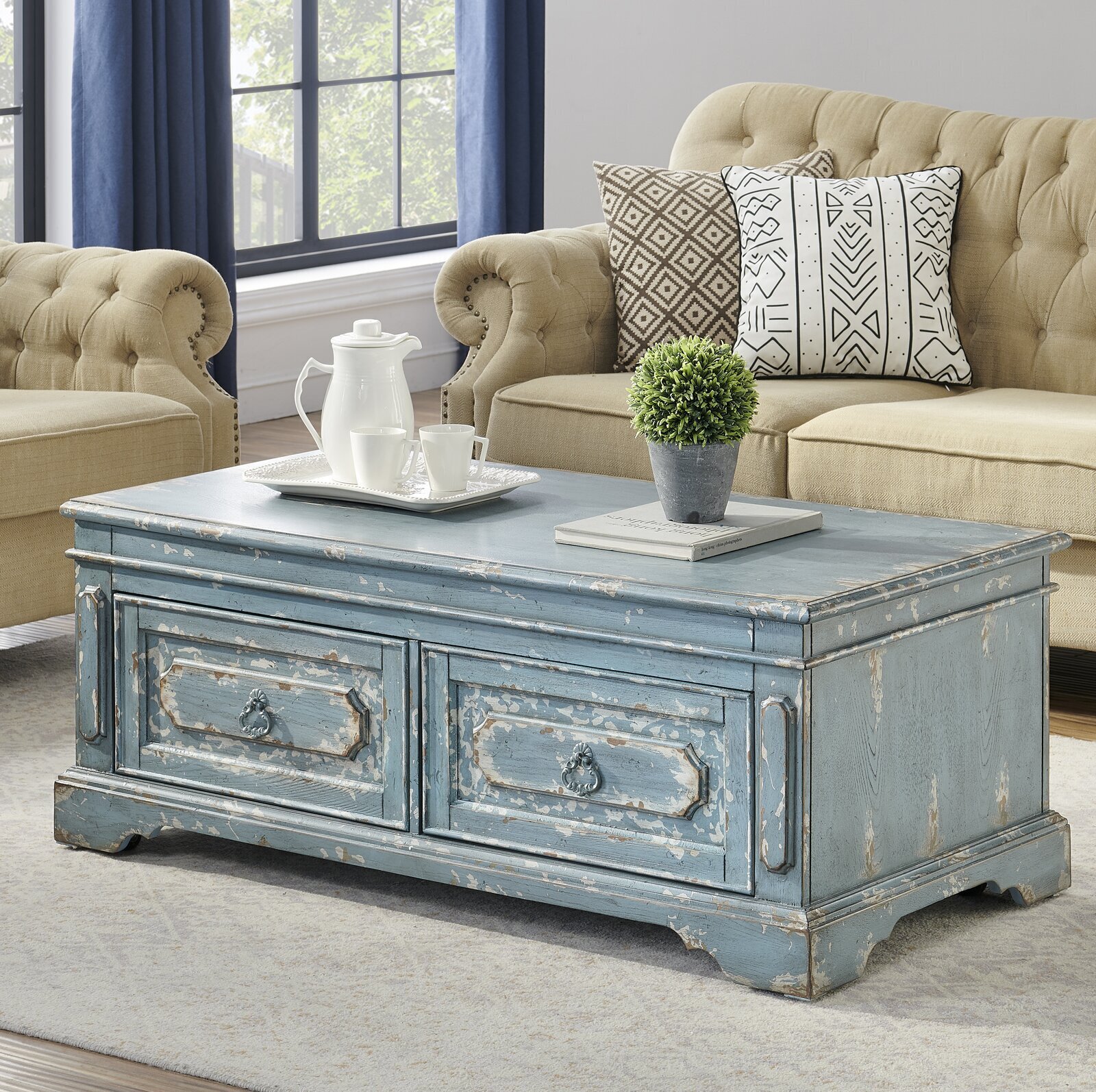 Blue French Country Coffee Table