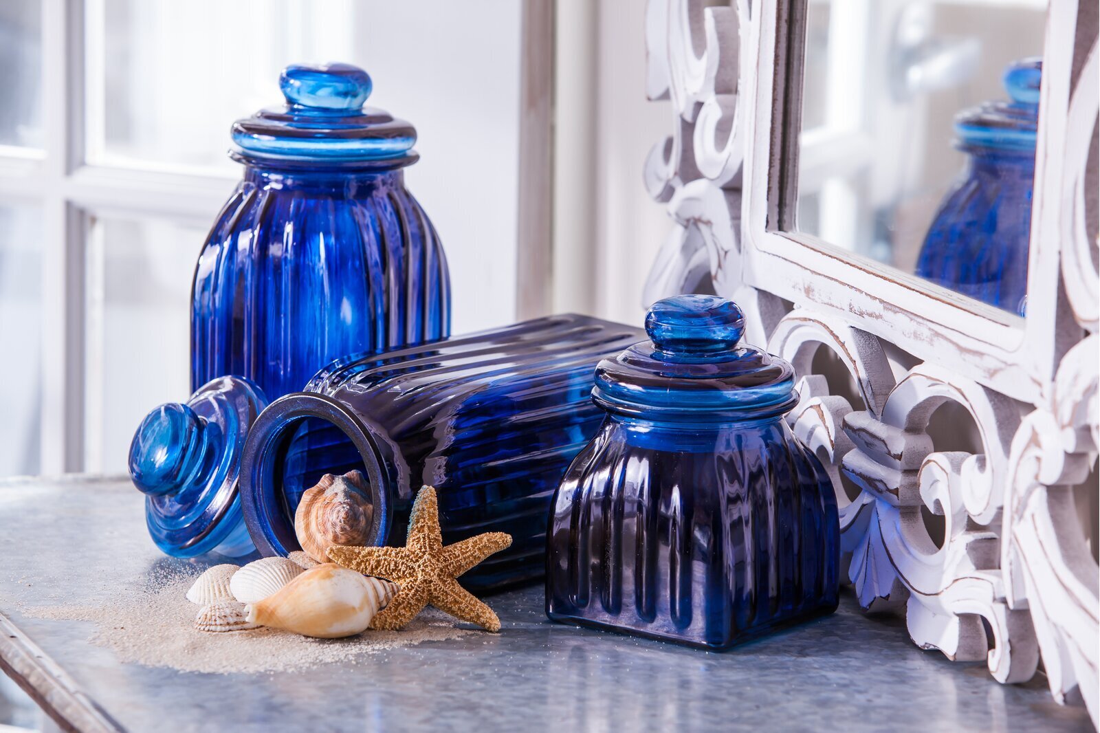 Blue Glass Kitchen Canister Set (Set of 3) 