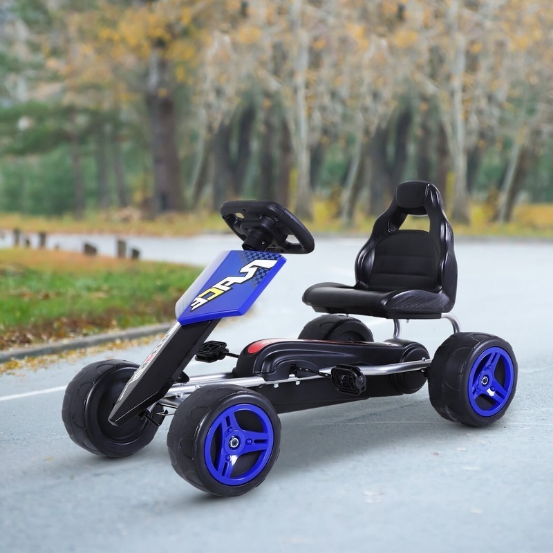 Go Kart Pedal Car Kids Ride On Toys Pedal Powered 4 Wheel Adjustable Seat  Black : Target