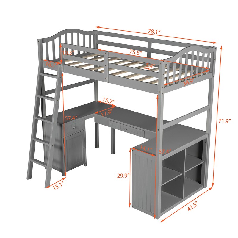 Bobine Twin 2 Drawer Loft Bed with Bookcase by Harriet Bee