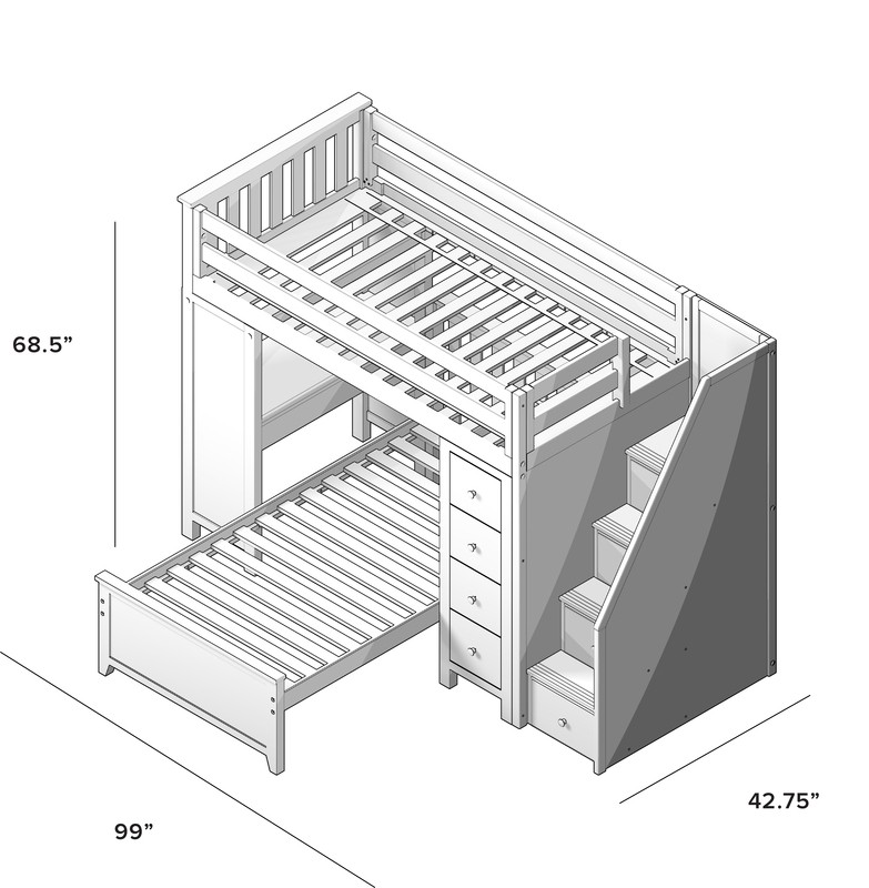 Brit Twin Over Twin 8 Drawer Solid Wood L-Shaped Bunk Beds with Bookcase by Sand & Stable™ Baby & Kids