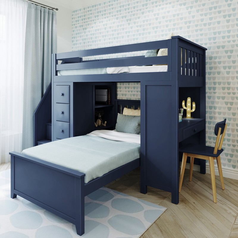 Brit Twin Over Twin 8 Drawer Solid Wood L-Shaped Bunk Beds with Bookcase by Sand & Stable™ Baby & Kids