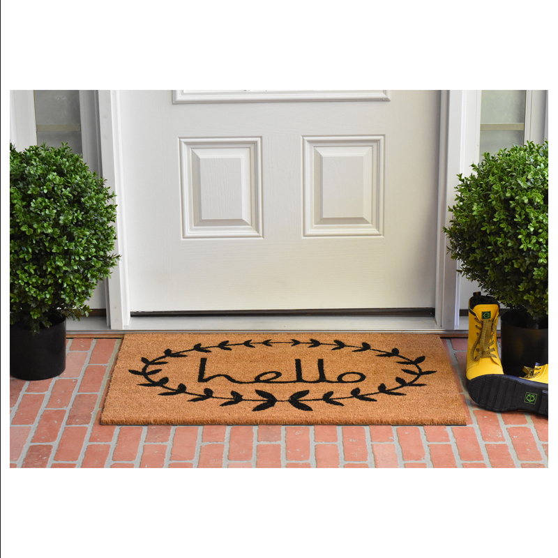 Large Hello Anti Slip Entrance Floor PVC Doormats Natural Coir Front Door Mats 