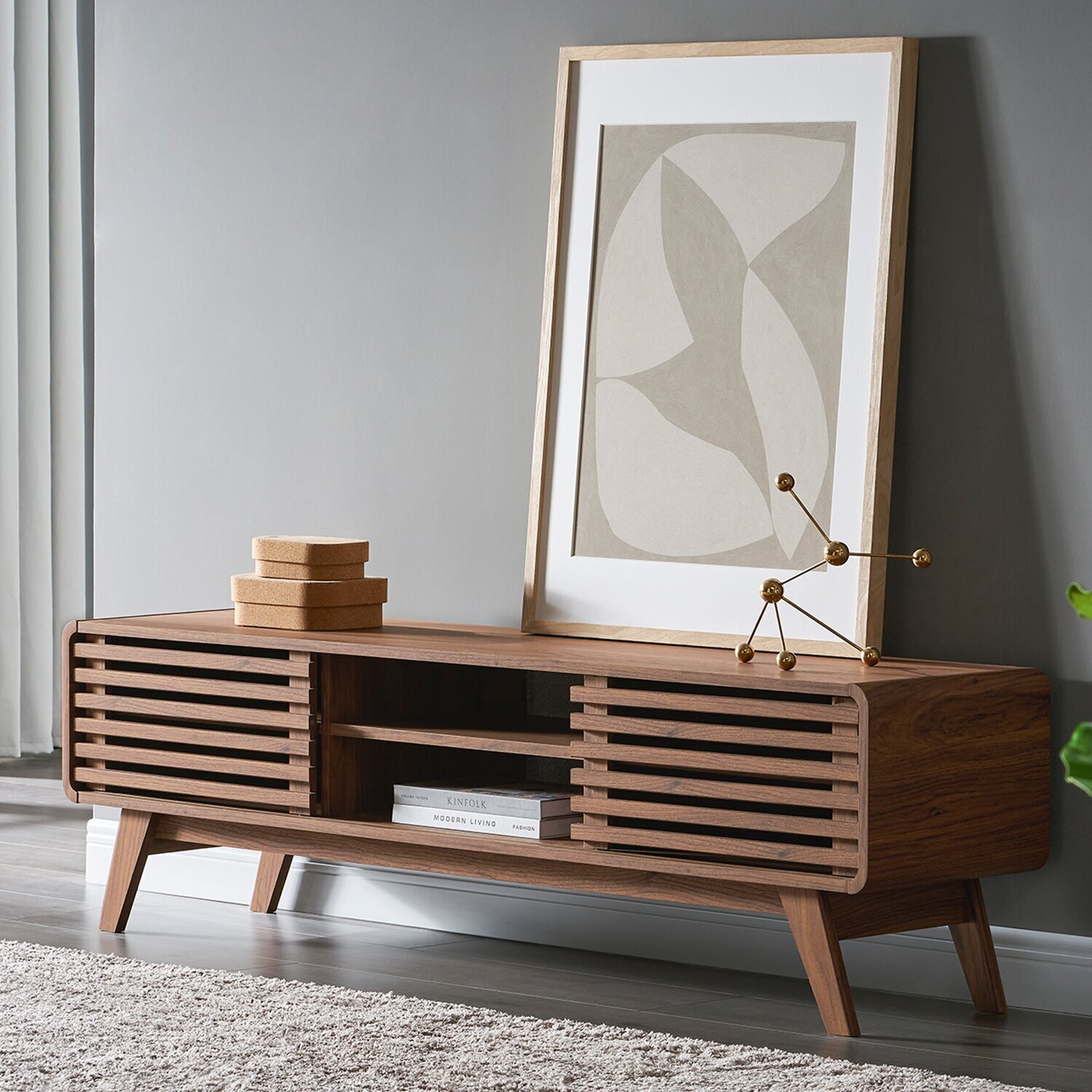 Brown Grooved Modern TV Stand 