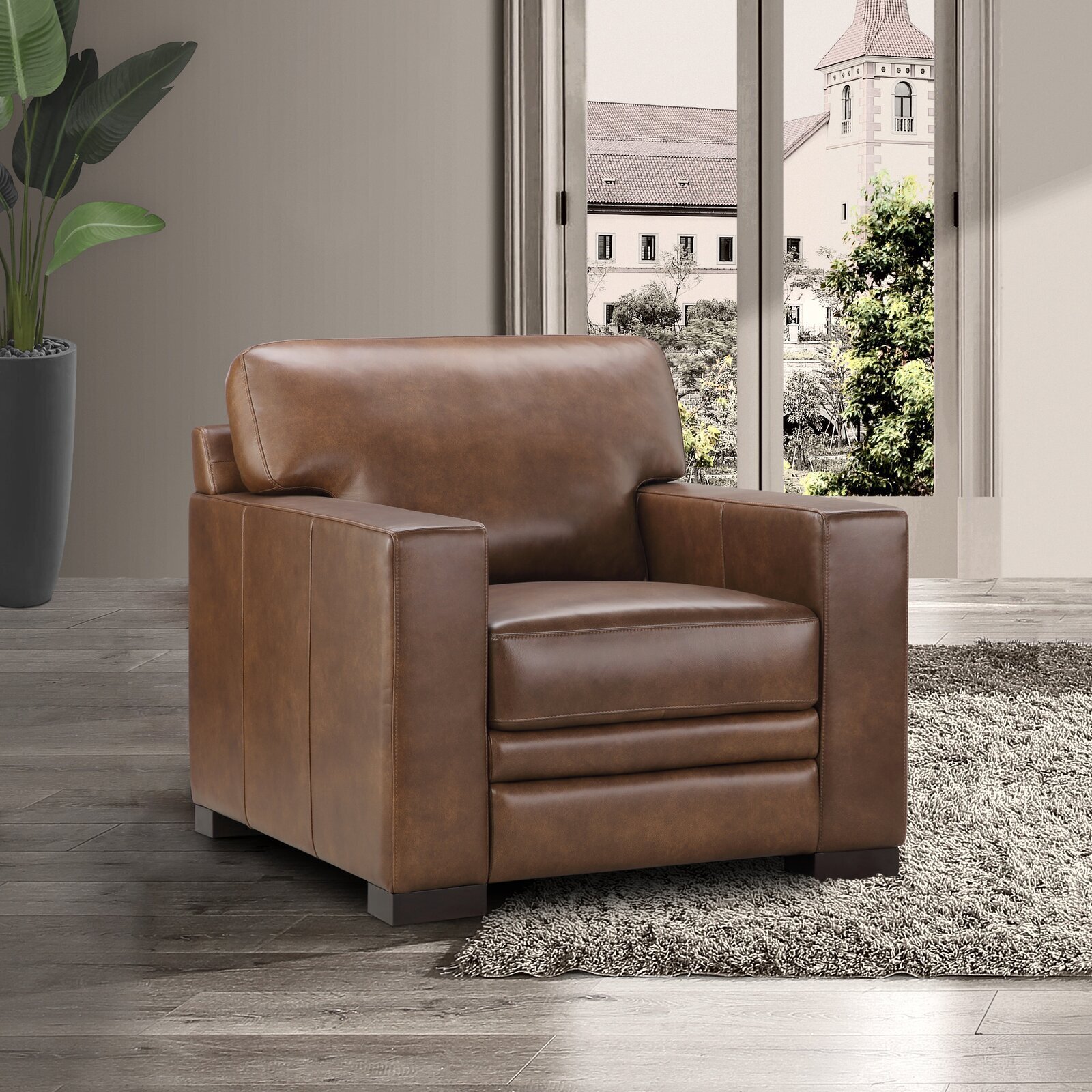 Brown Wide Leather Chair 