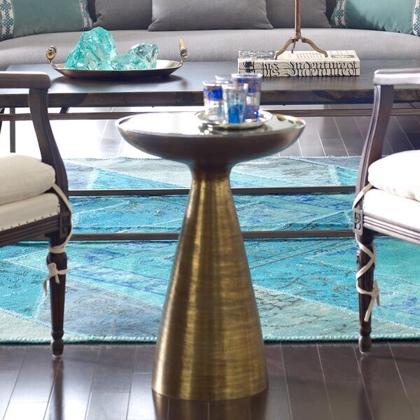 Brushed Brass Mirrored Pedestal Table