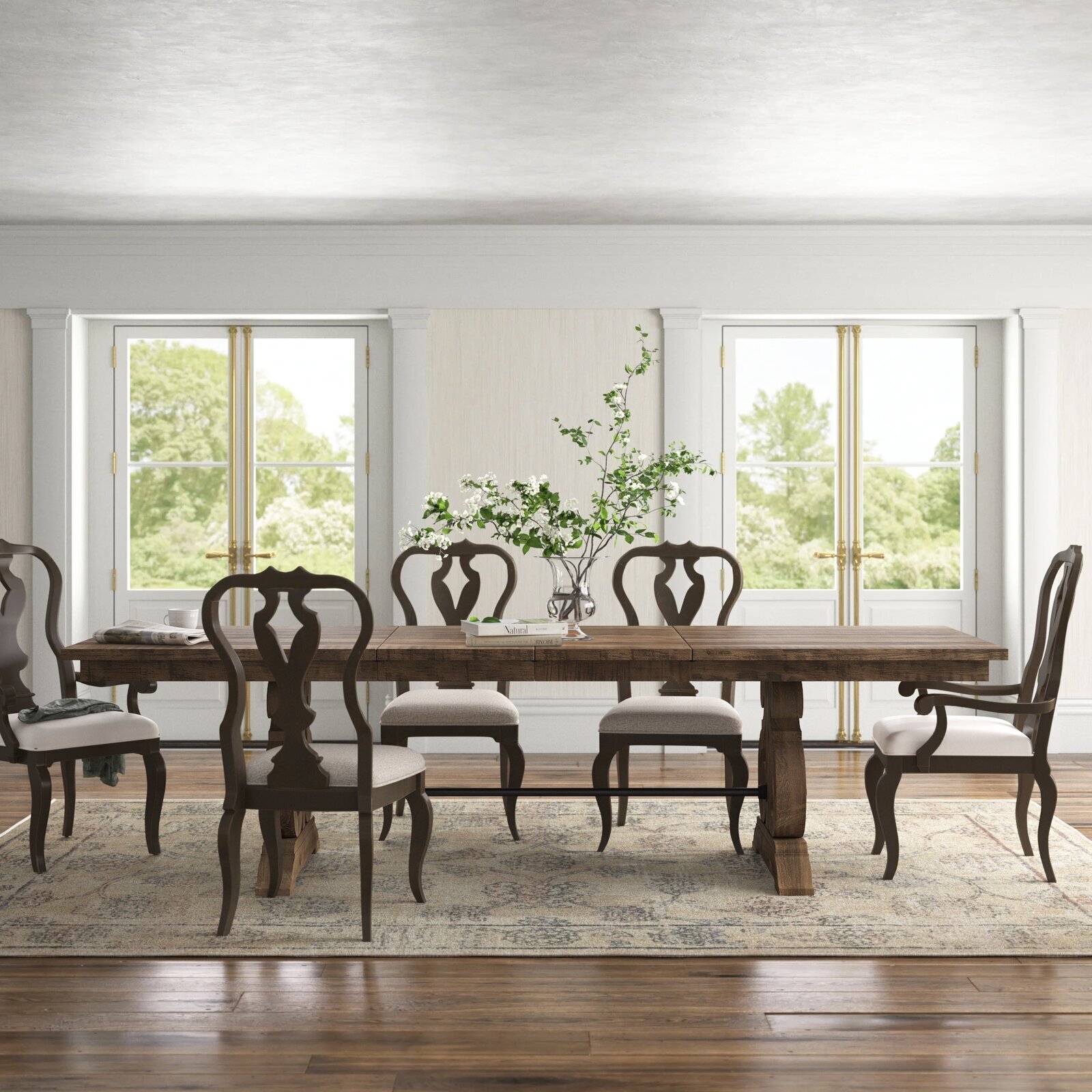 Butterfly Leaf Pine Solid Wood Trestle Dining Table