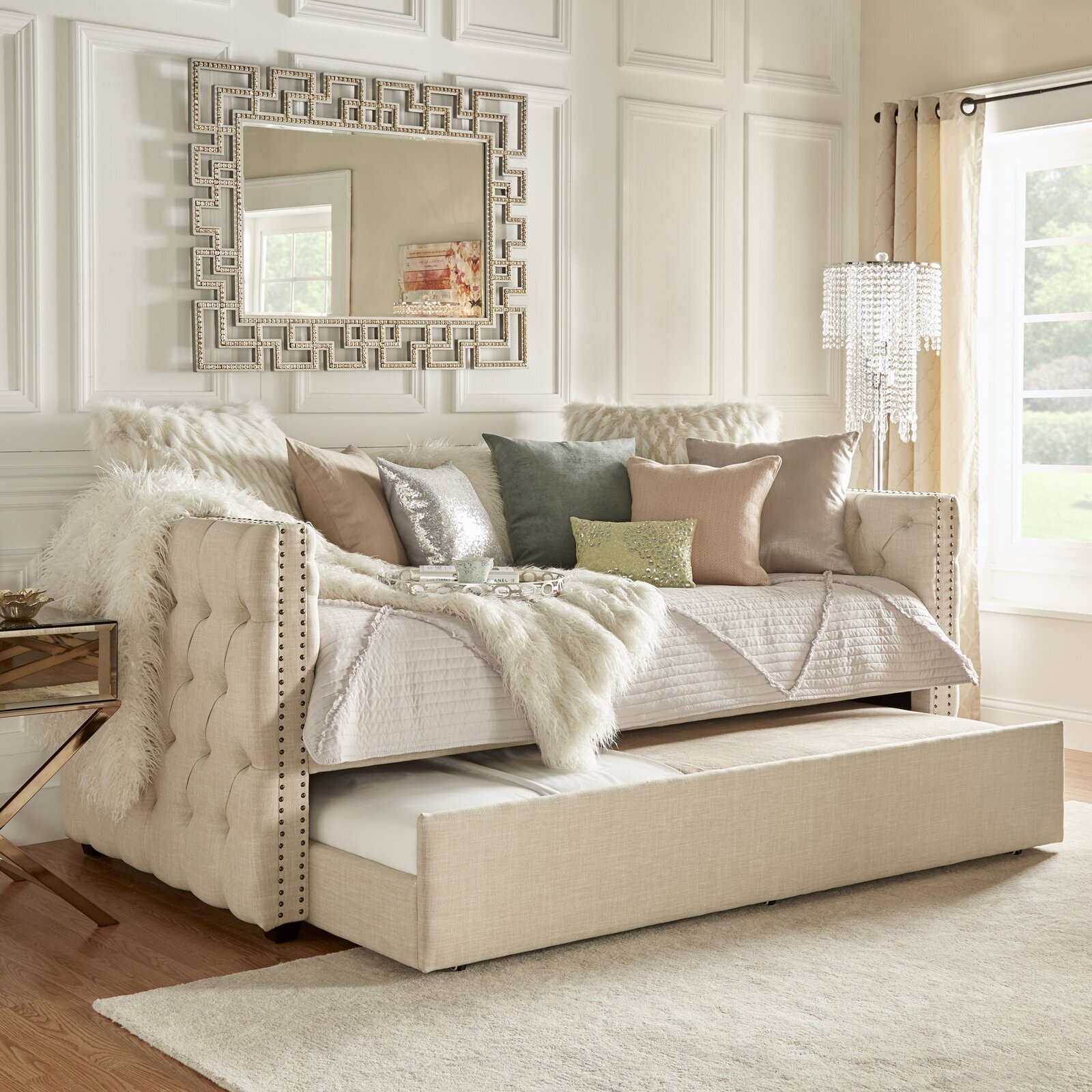 Button Tufted Full Size Daybed With Trundle 