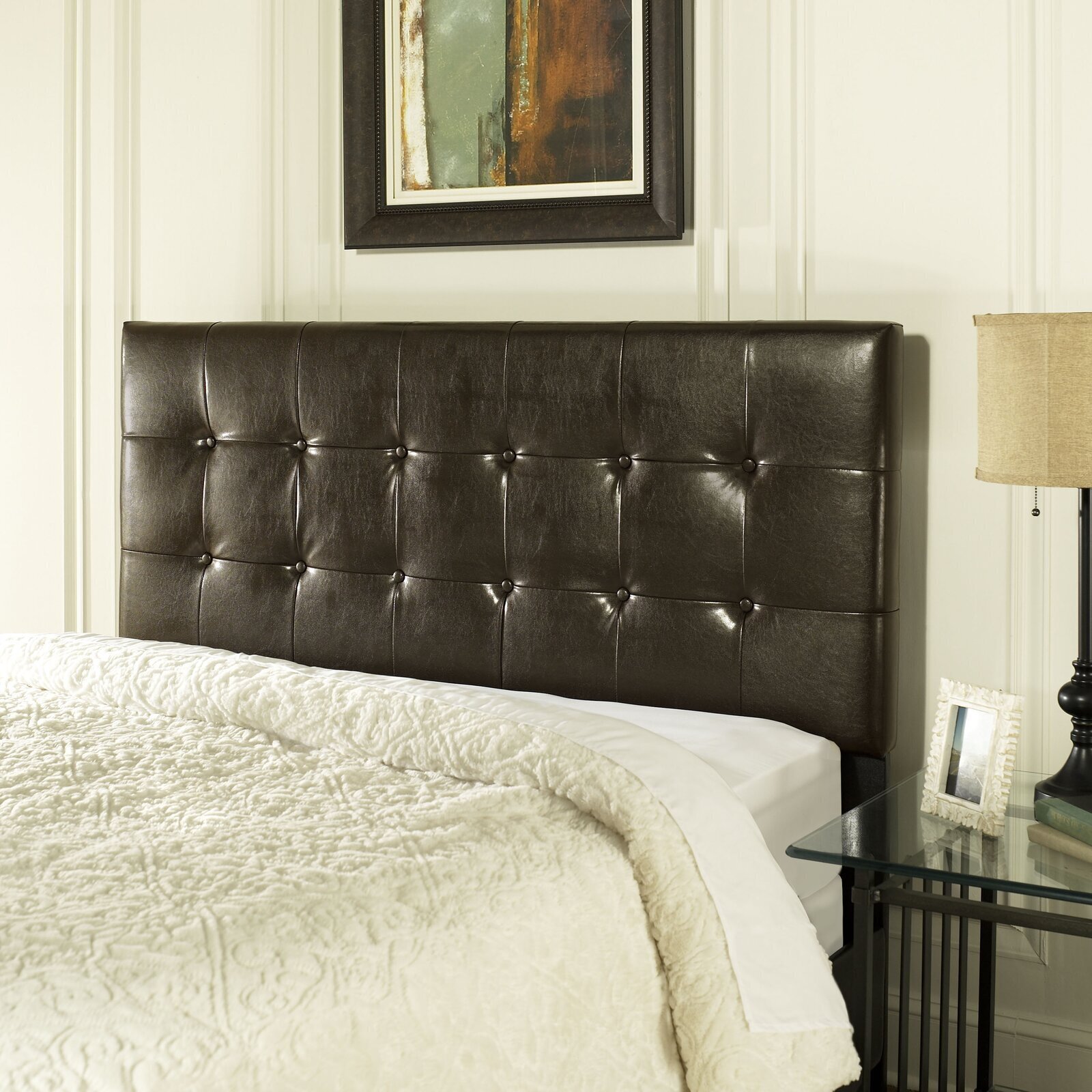 Button Tufted Leather King Size Headboard