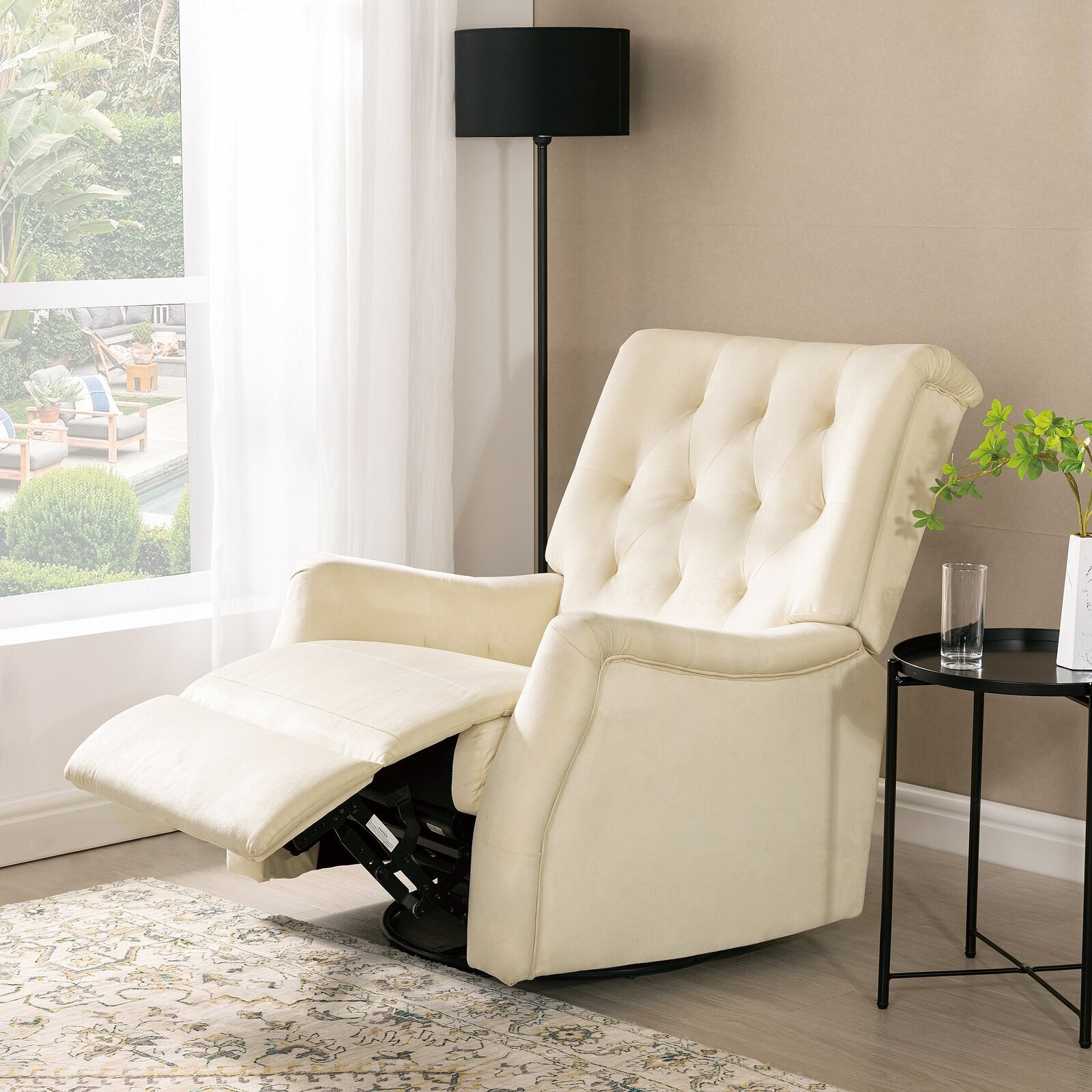 Button Tufted Small Swivel Recliner Chair