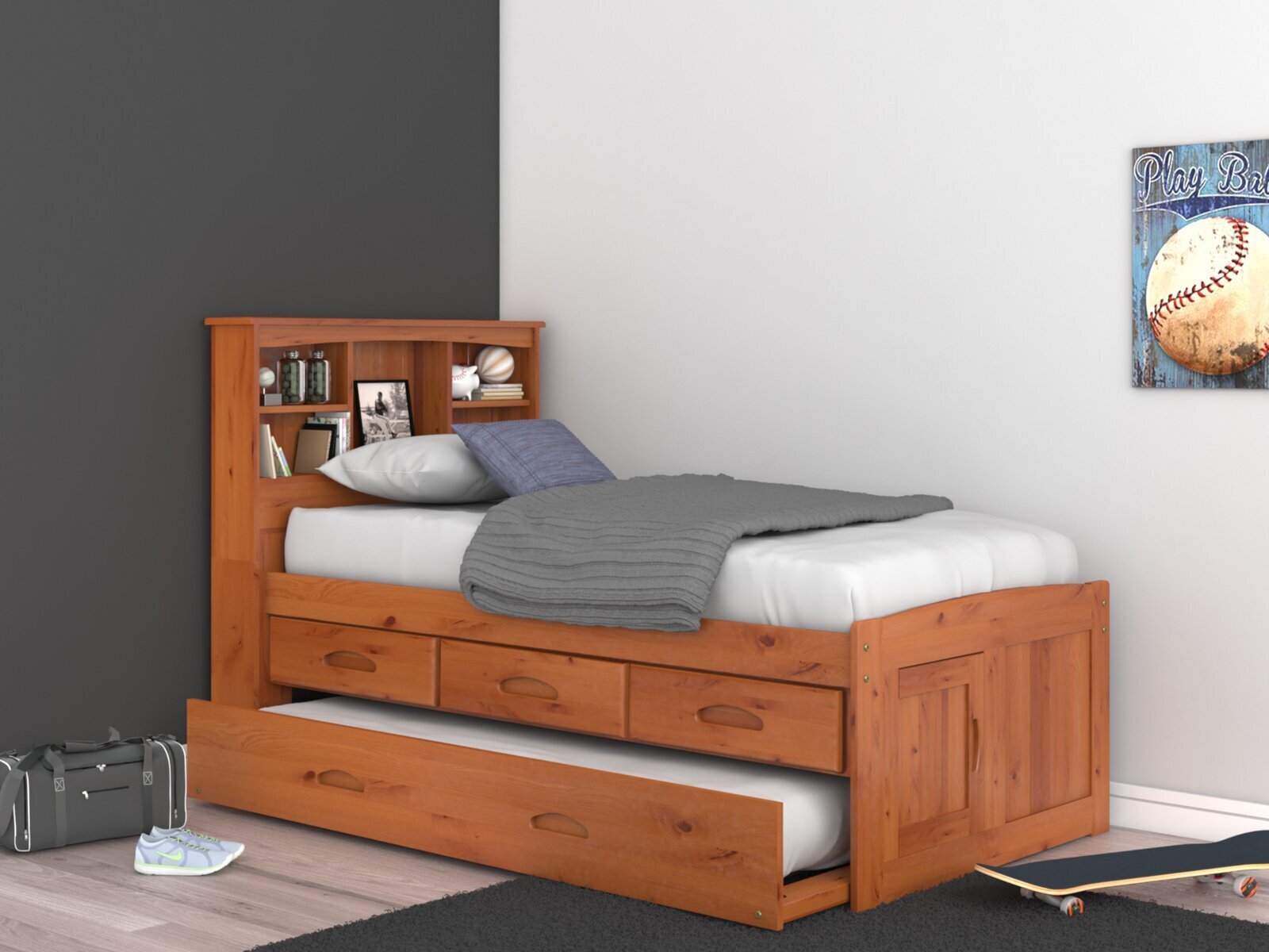 Captain's Bed with Trundle and Bookcase 