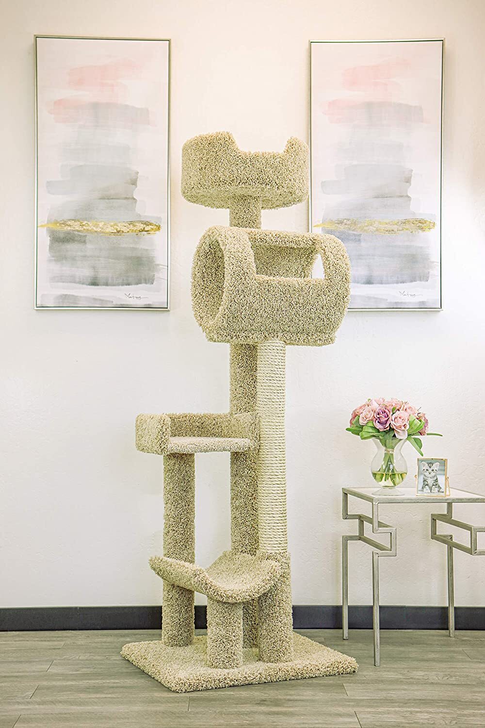 Carpeted Solid Wood Cat Tree