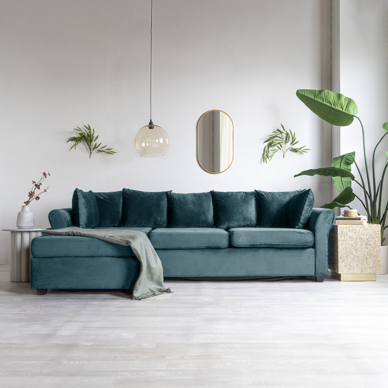 Caspian 97" Wide Velvet Left Hand Facing Sofa & Chaise