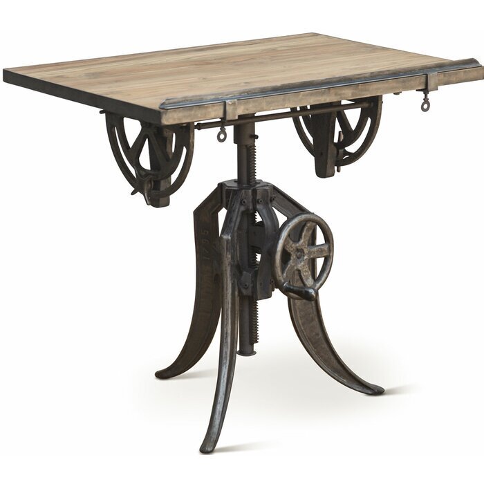 Cast Iron Drafting Table With Teak Wood Top 