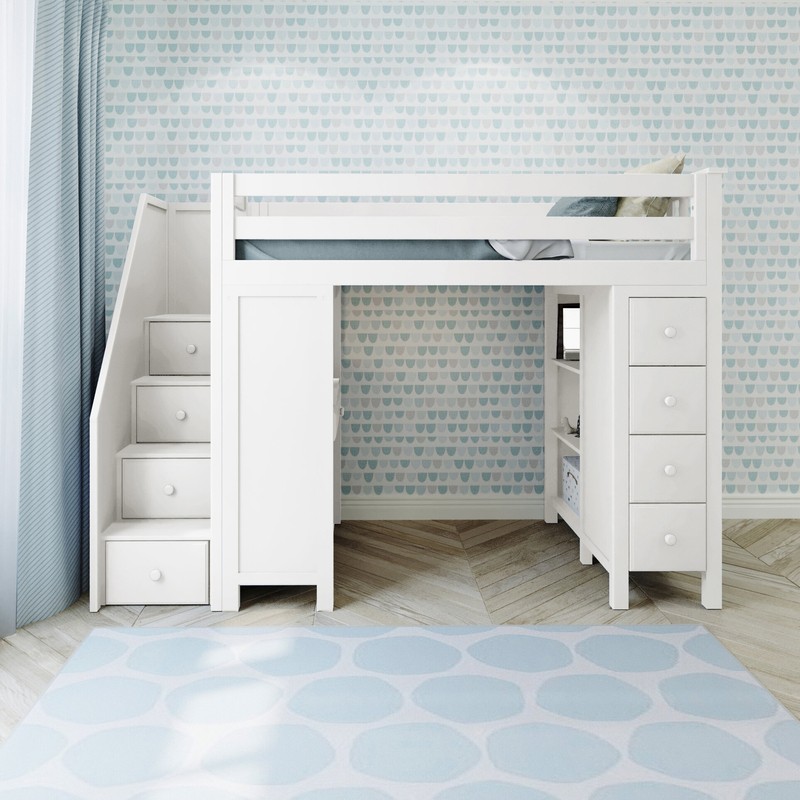 Cavallo Twin 8 Drawer Solid Wood Loft Bed with Bookcase by Sand & Stable™ Baby & Kids
