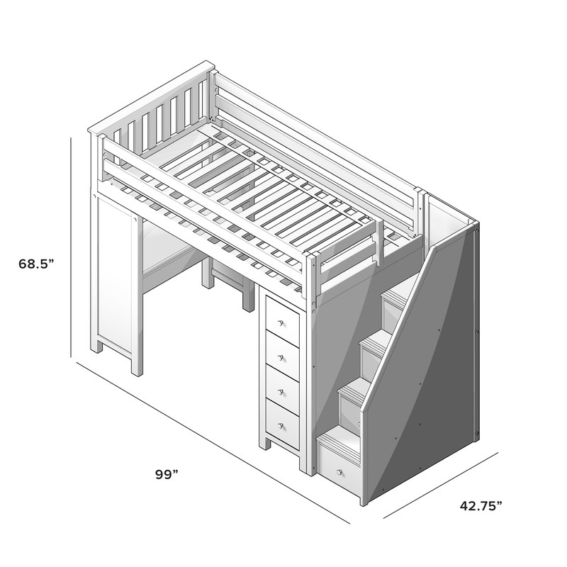 Cavallo Twin 8 Drawer Solid Wood Loft Bed with Bookcase by Sand & Stable™ Baby & Kids