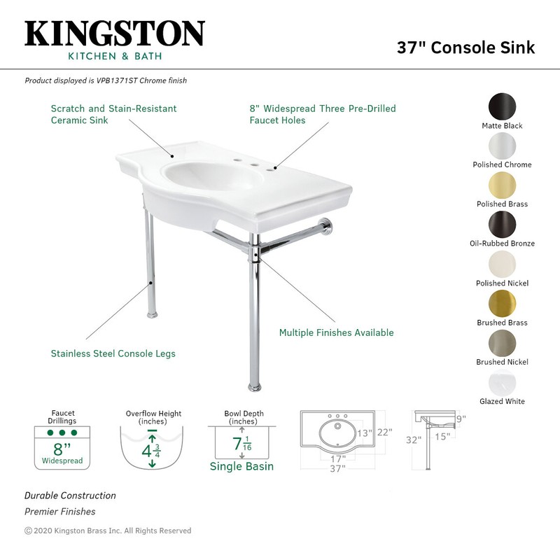 Ceramic Rectangular Console Bathroom Sink with Overflow