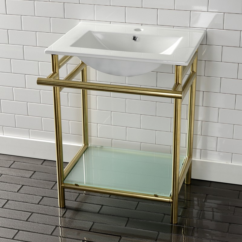 Ceramic Rectangular Console Bathroom Sink with Overflow