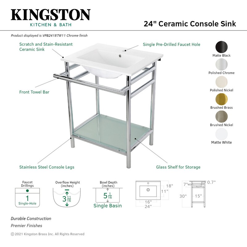 Ceramic Rectangular Console Bathroom Sink with Overflow