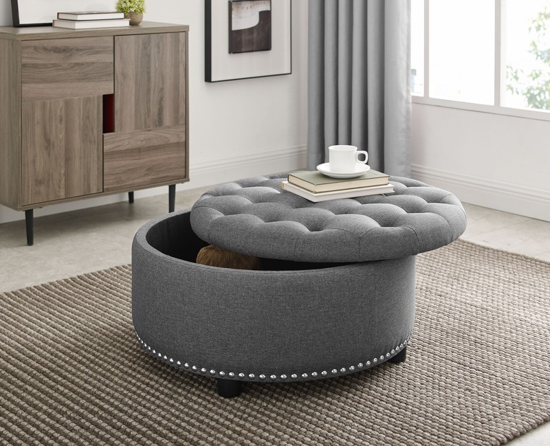 Champlain 30'' Wide Tufted Round Storage Ottoman with Storage