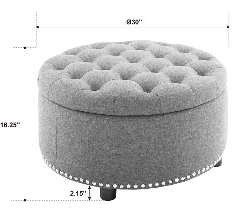 Champlain 30'' Wide Tufted Round Storage Ottoman with Storage