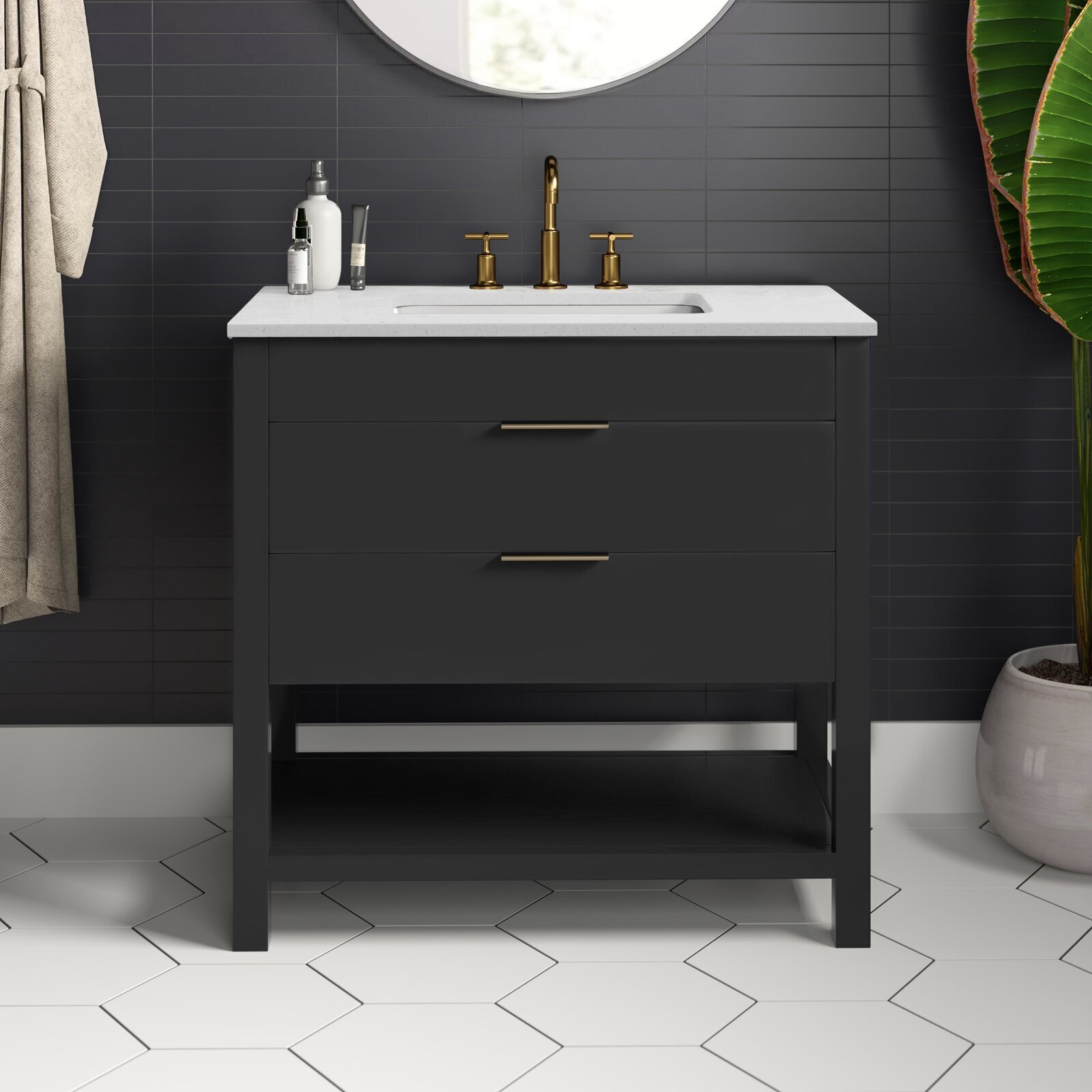 Charcoal Grey Vanity With Marble Finish Top 