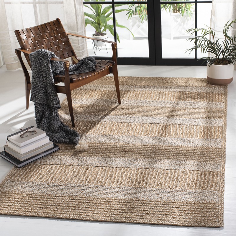 Chesnut Striped Handmade Flatweave Jute/Sisal Area Rug in NATURAL / IVORY