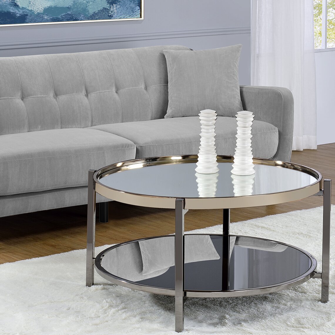 Chrome Coffee Table Round With Mirrored Tabletop