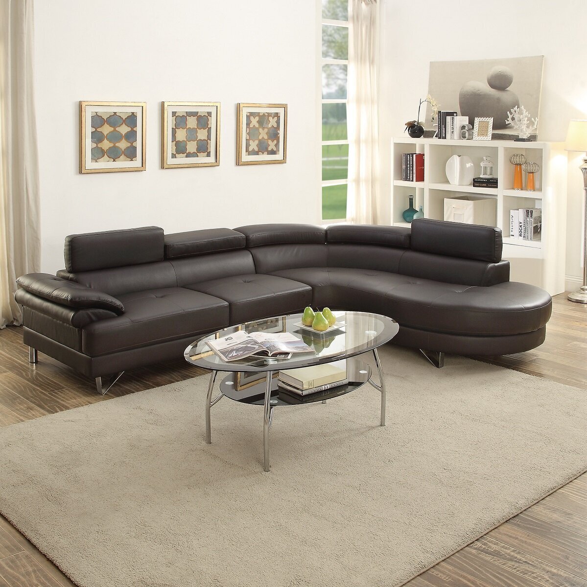 Circular Leather Couch with Flip up Headrests