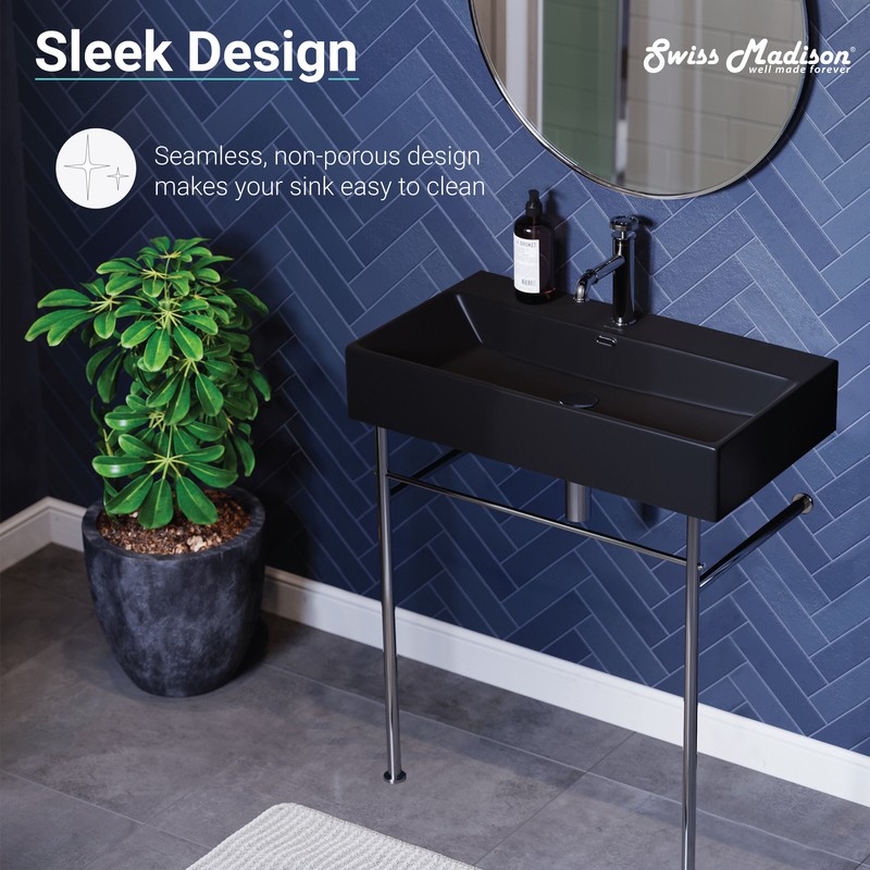Claire 30" Tall Ceramic Rectangular Console Bathroom Sink with Overflow