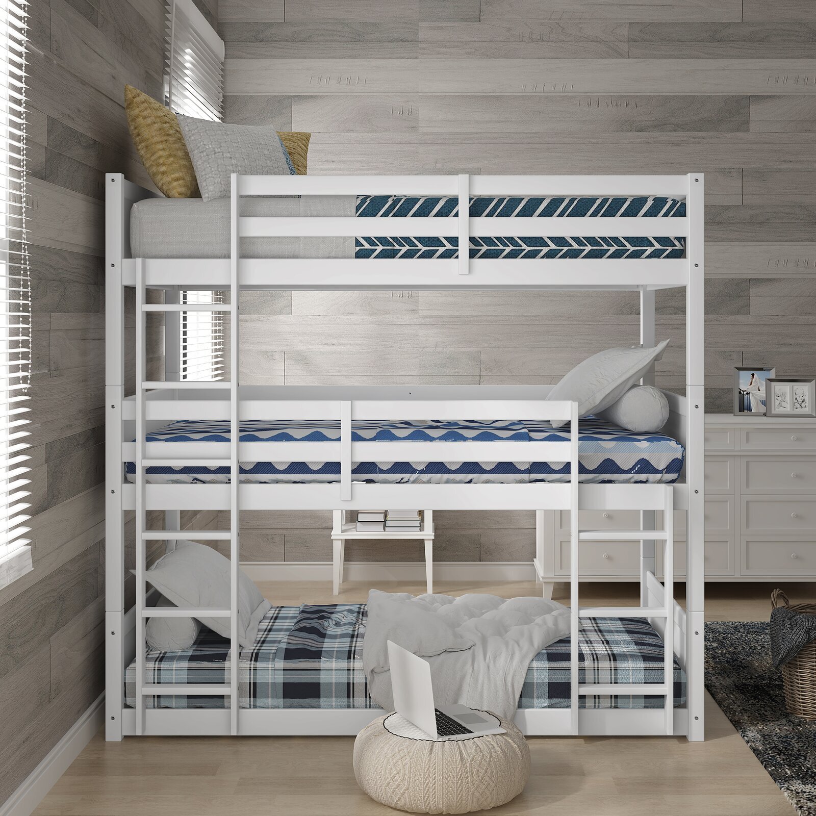 Classic Style Wooden Triple Bunk (Low Height)