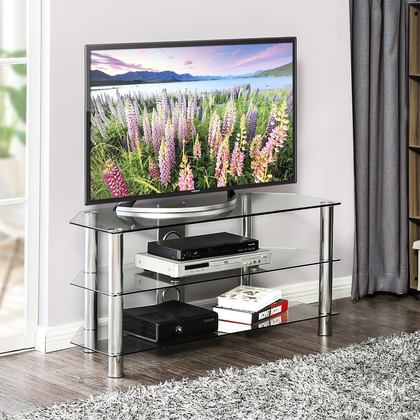 Clear Chrome TV Stand
