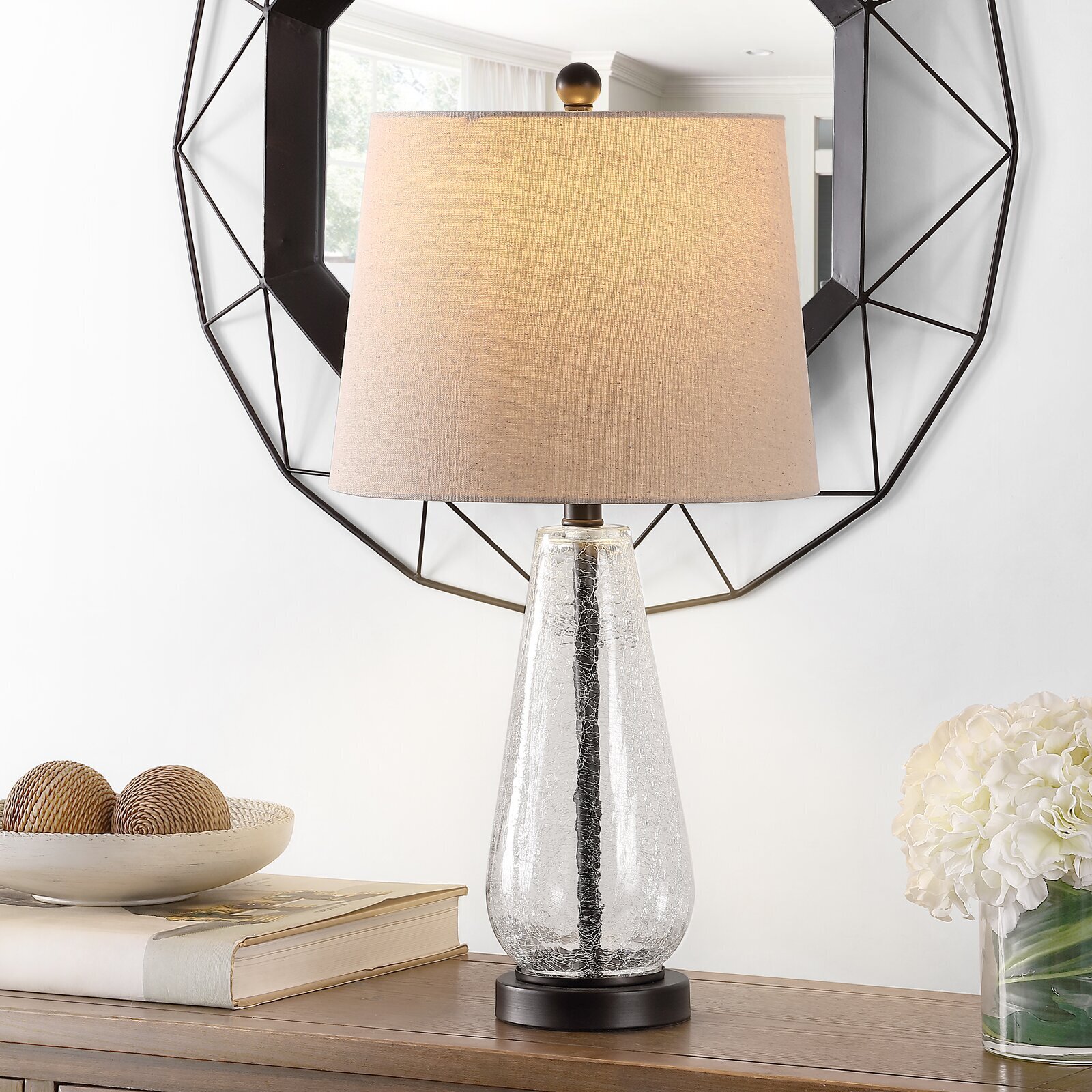 Clear Glass Lamp With Light Cotton Shade 