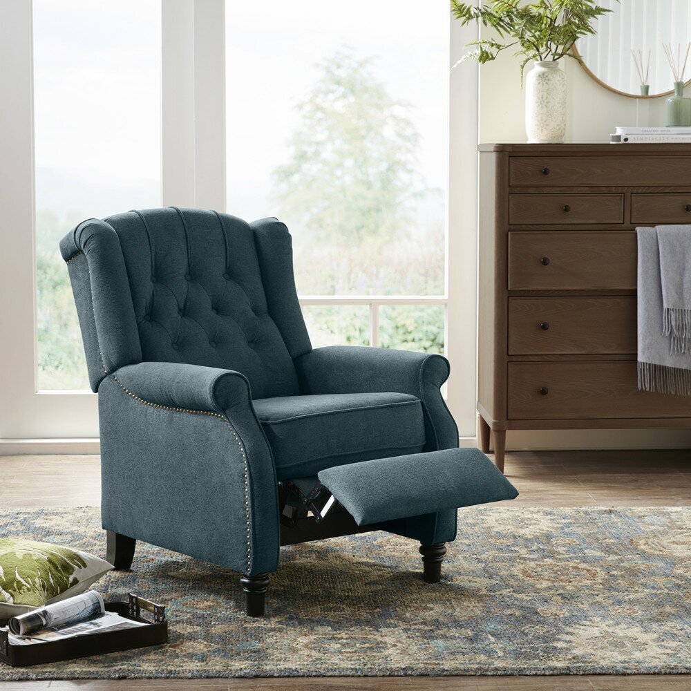 Compact but Comfortable Manual Recliner with Classic Brass Nail Detailing 
