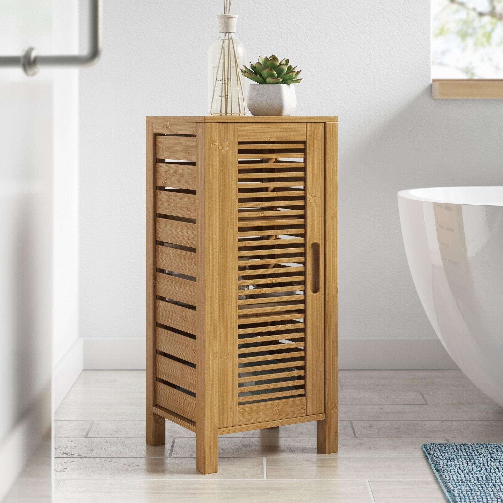 Compact solid wood linen cabinet 