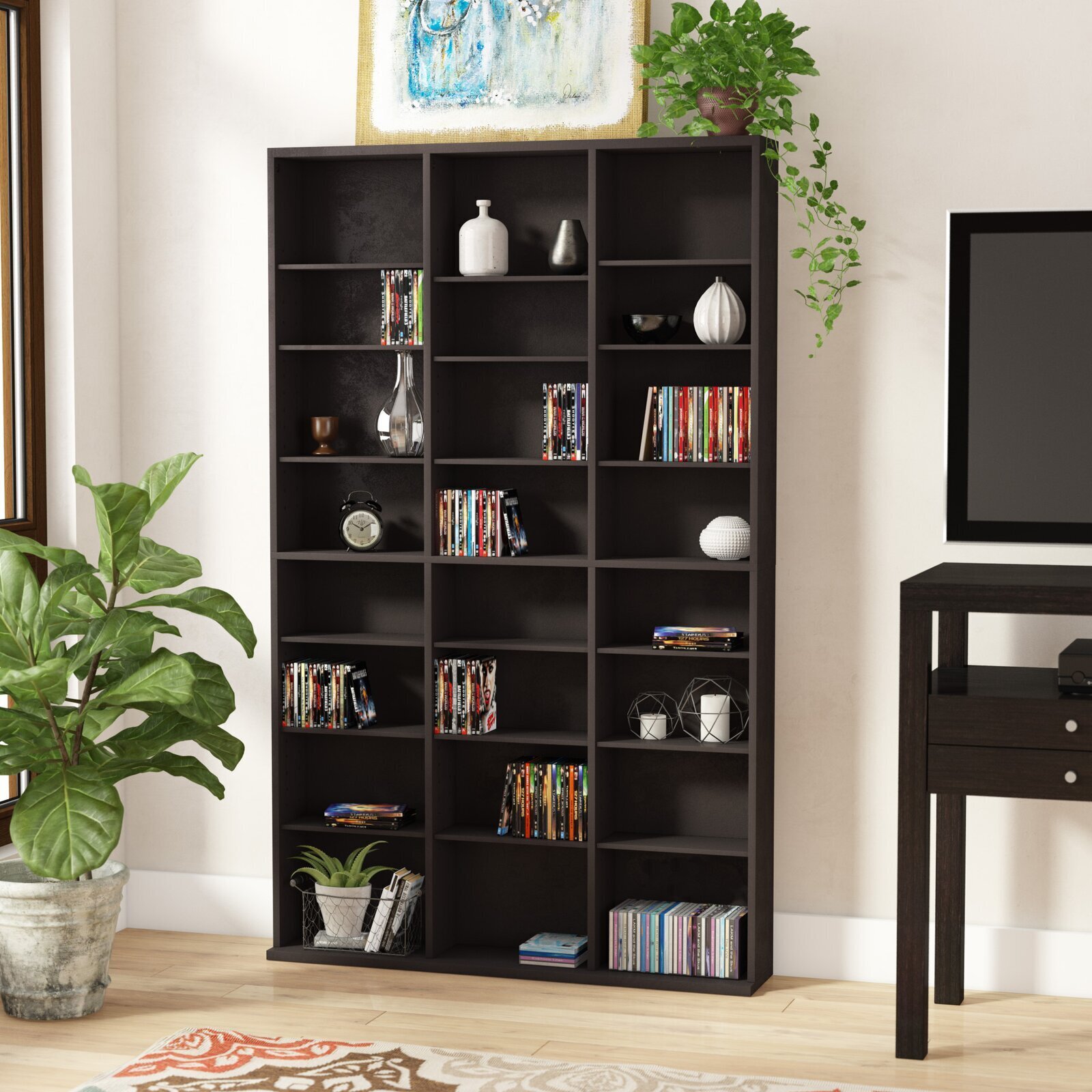 Contemporary CD display with wide shelves 